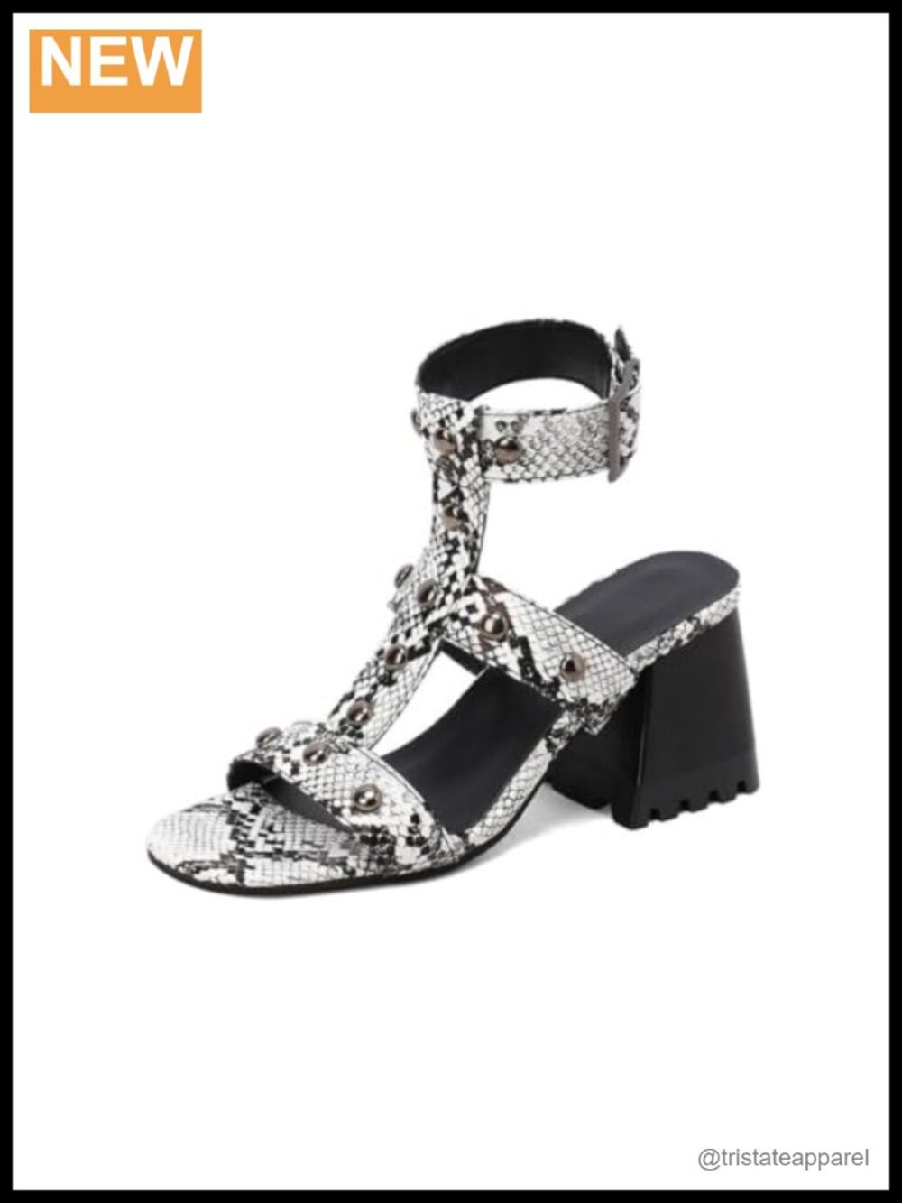 Studded Chunky Heel Ankle Strap Buckle Peep Toe Sandals